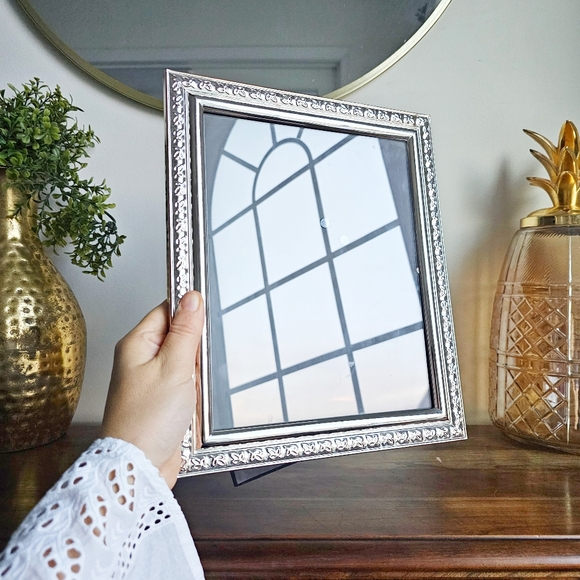 Vintage Silver Chrome Floral Metal Picture Frame Velvet Back Embossed Design - Picture 11 of 16